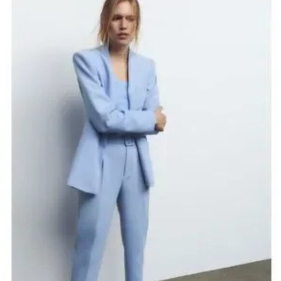 Zara Bloggers Fav Lapelless Fitted Blazer Blue M - Picture 16 of 16